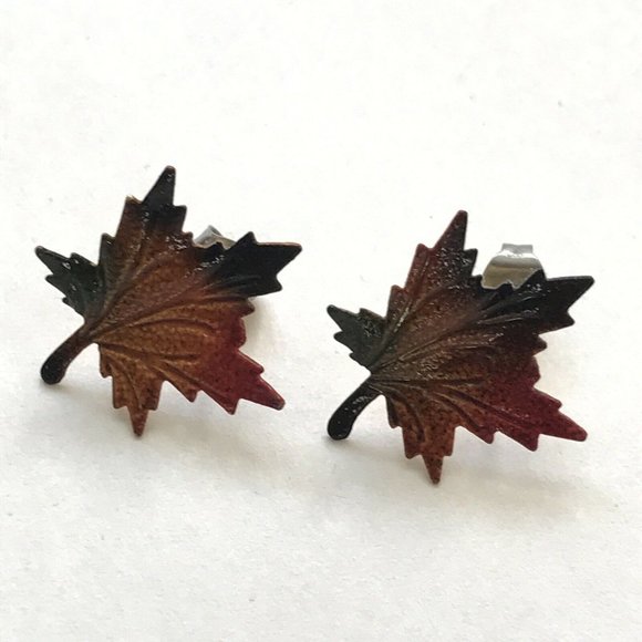 Vintage Maple Leaf Fall Leaves Nature Earrings - Picture 1 of 6